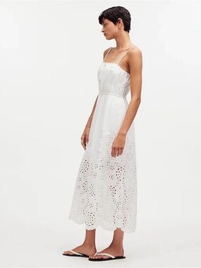 madewell scalloped eyelet midi dress Madewell Mustard Yellow Scalloped Floral Eyelet Midi Dress Womens Size 0